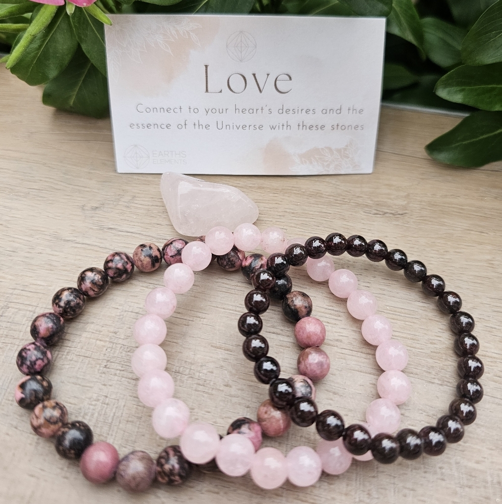 Rose Quartz & Rhodonite & Garnet Bracelet Set